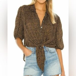 Free People Celia Animal Print Tie Front Top